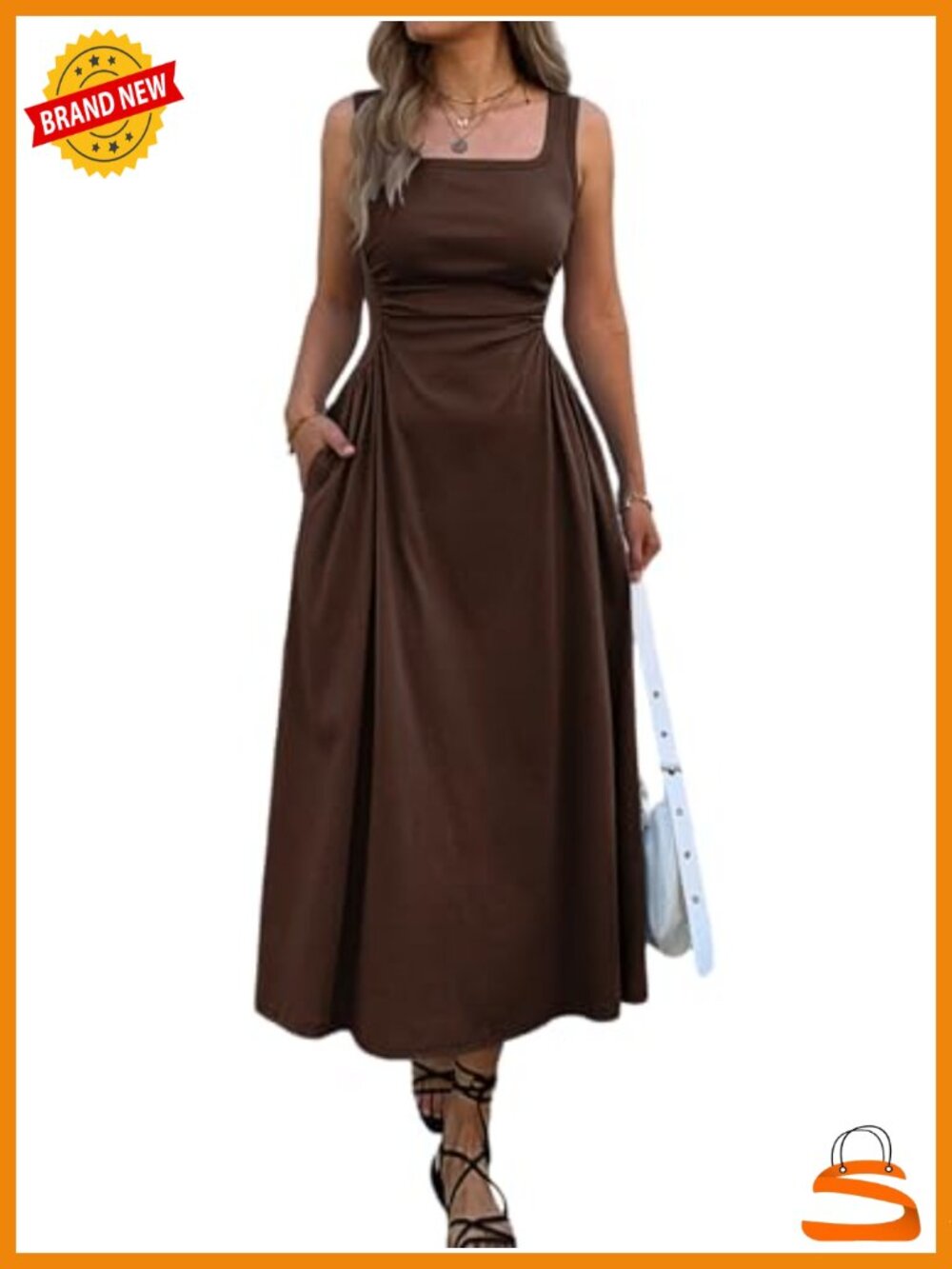 Sleeveless Square Neck Slim-Fit Maxi Dress with Pockets